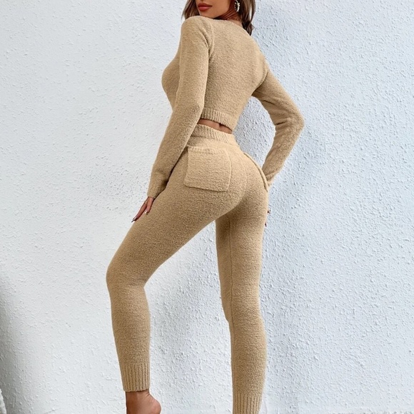 SHEIN Scoop Neck Crop Sweater & Fluffy Knit Pant - Picture 2 of 5